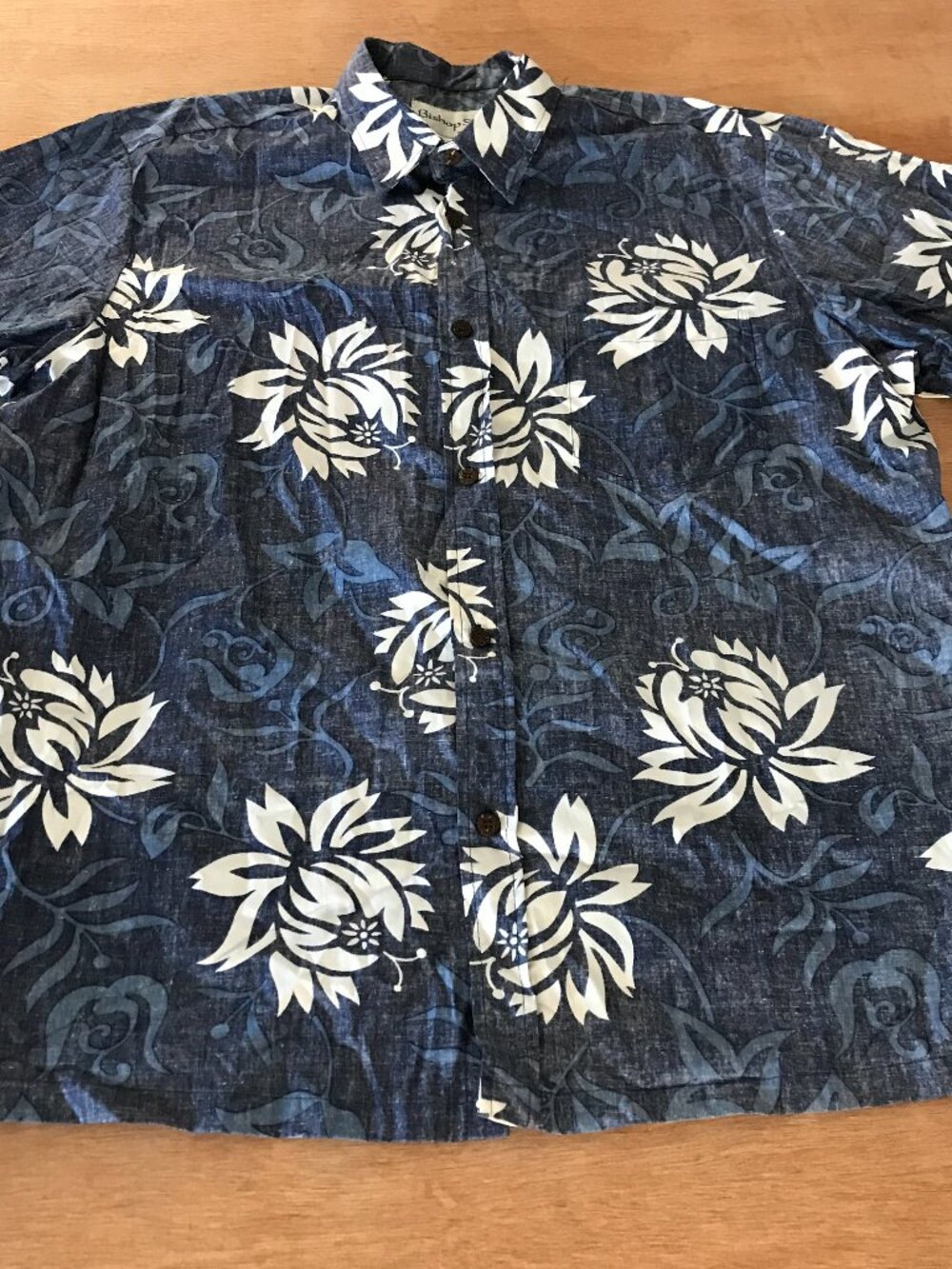 Bishop Street Hawaiian Shirt Men XL Blue Floral Button Up Pocket Short Sleeve